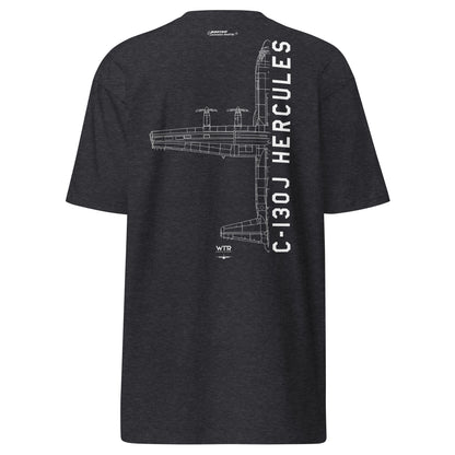 Lockheed Martin C-130j Hercules Hand-drawn Heavyweight Charcoal T-shirt.