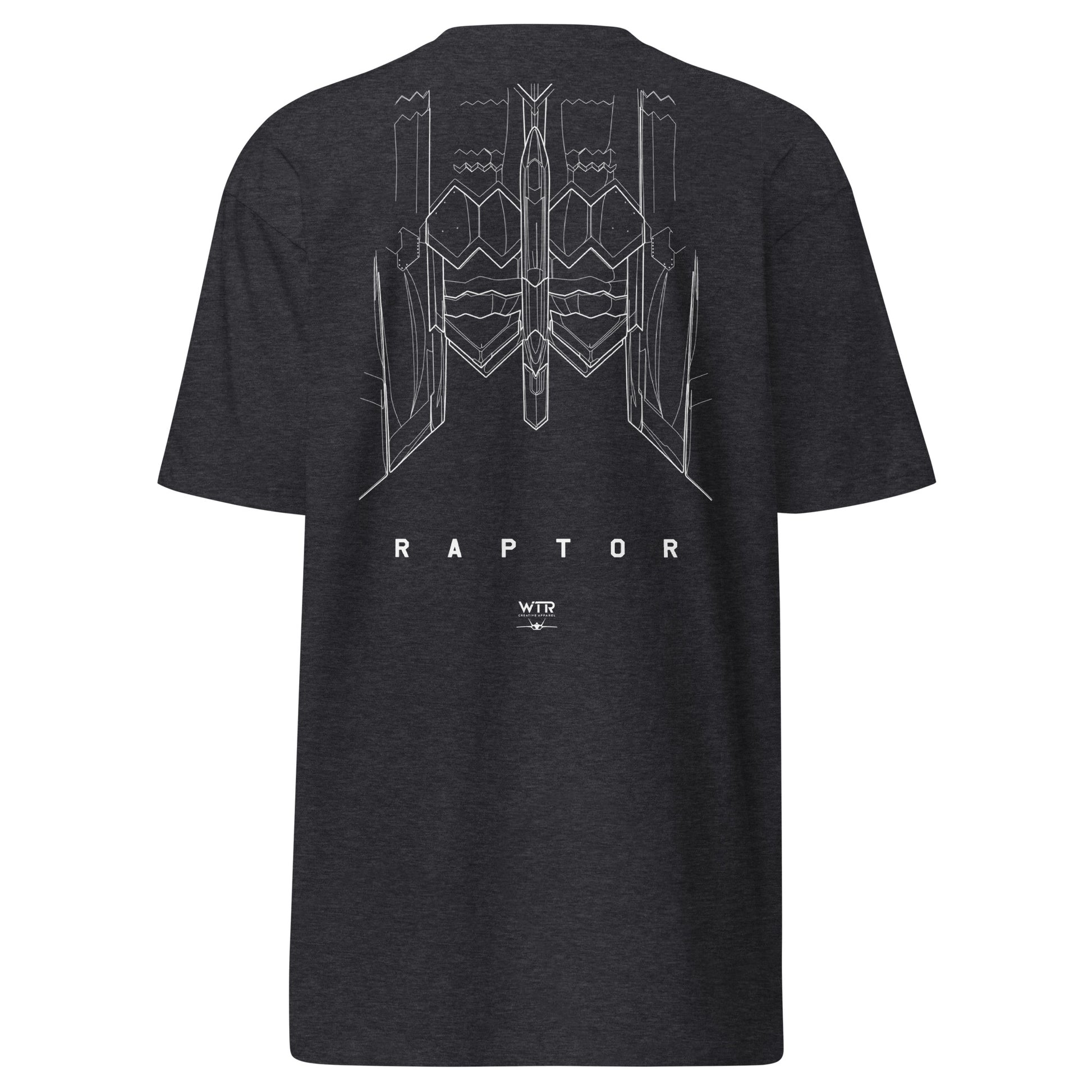 Hand-drawn technical study of the F-22 Raptor thrust vectoring exhaust nozzles and tail section on a premium t-shirt.
