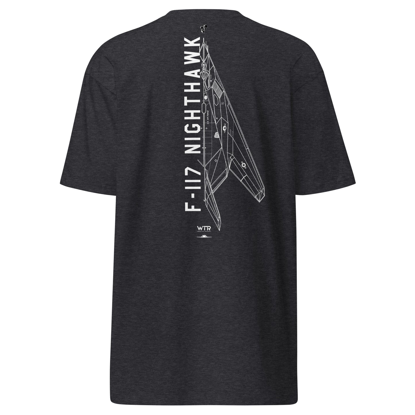 LOCKHEED MARTIN SKUNK WORKS F-117 NIGHTHAWK — hand-drawn ATTACK AIRCRAFT artwork printed on heavyweight T-shirt.