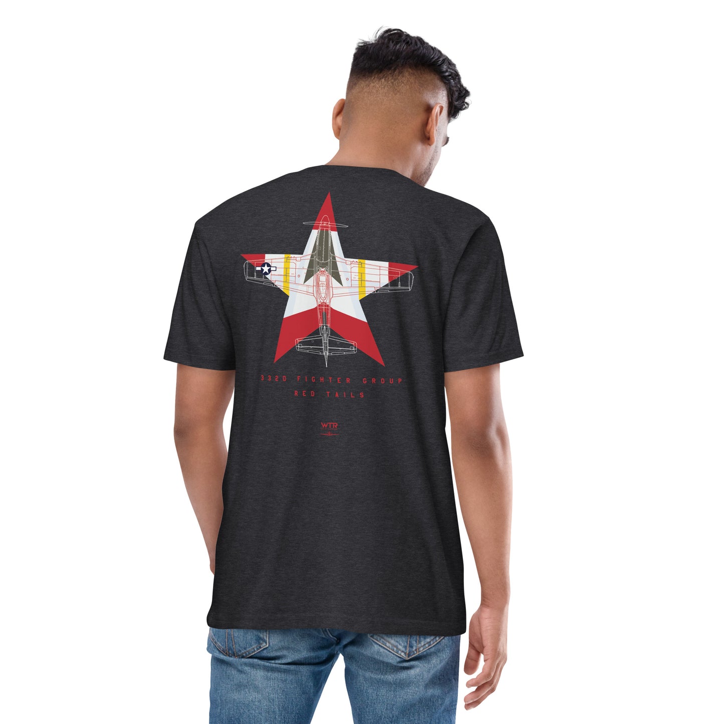 NORTH AMERICAN P-51D MUSTANG - 332ND EXPEDITIONARY OPERATIONS GROUP LIVERY EDITION (RED TAILS) — hand-drawn artwork printed on heavyweight T-shirt; special livery.
