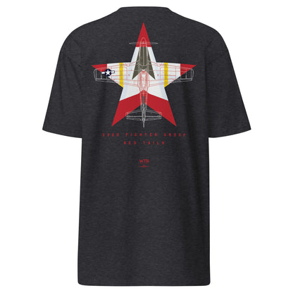 NORTH AMERICAN P-51D MUSTANG - 332ND EXPEDITIONARY OPERATIONS GROUP LIVERY EDITION (RED TAILS) — hand-drawn artwork printed on heavyweight T-shirt; special livery.