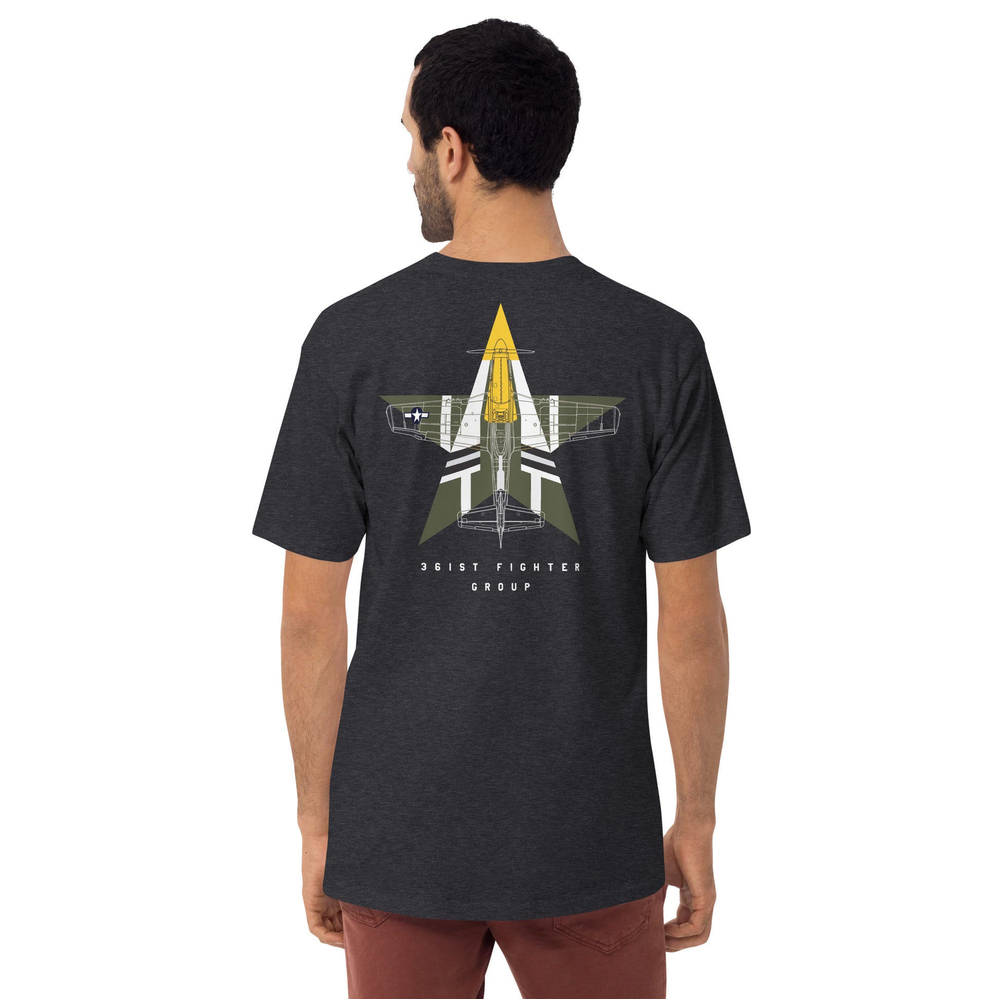 NORTH AMERICAN P-51D MUSTANG - 'FEROCIOUS FRANKIE' — hand-drawn artwork printed on premium T-shirt.