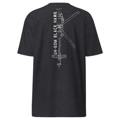 SIKORSKY UH-60M BLACK HAWK — hand-drawn MILITARY HELICOPTER artwork printed on heavyweight T-shirt.