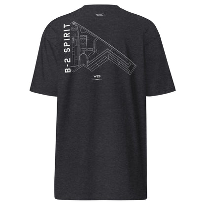 NORTHROP GRUMMAN B-2 SPIRIT — hand-drawn STEALTH BOMBER artwork printed on heavyweight T-shirt.