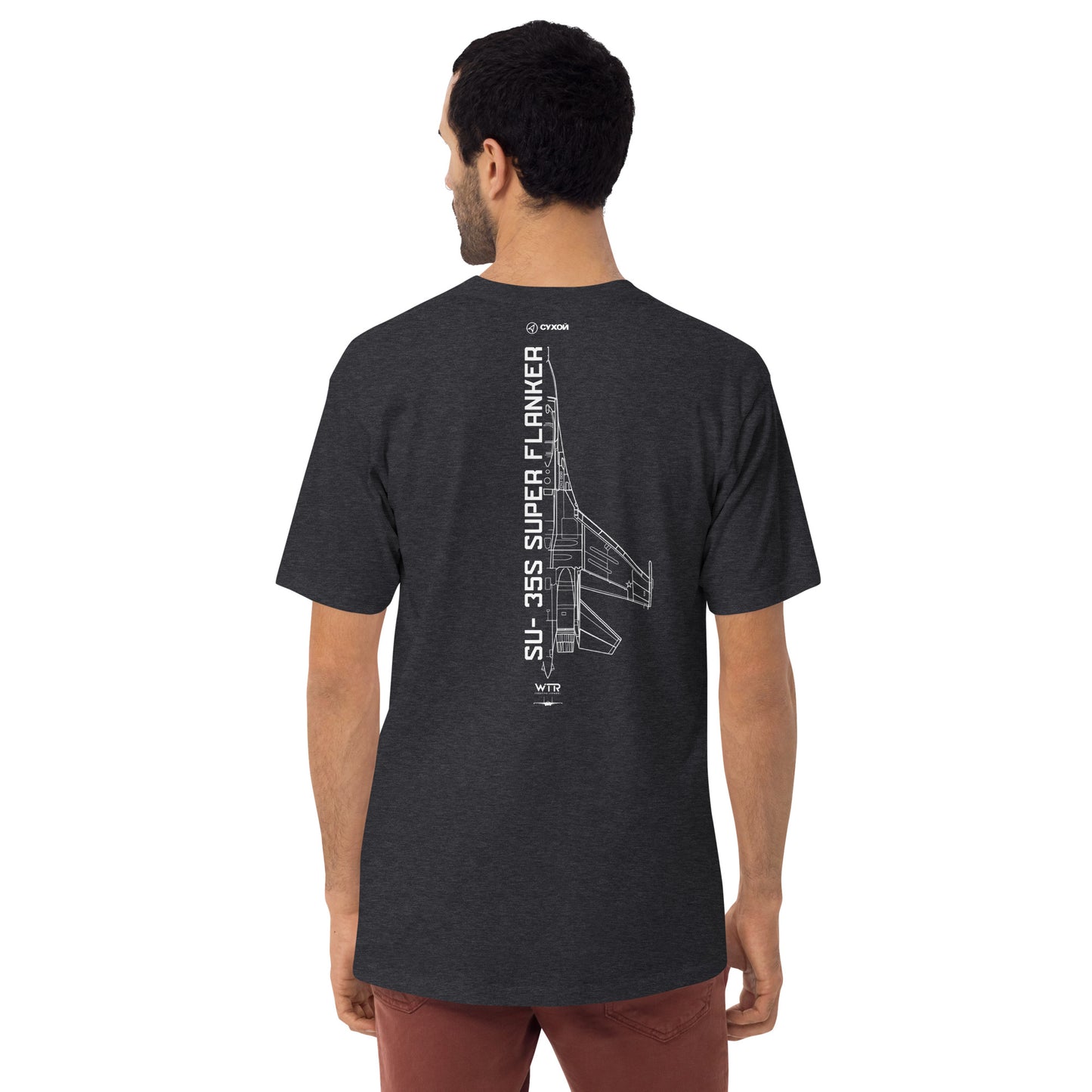 SUKHOI SU-35S SUPER FLANKER — hand-drawn artwork printed on heavyweight T-shirt.