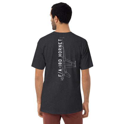 MCDONNELL DOUGLAS F/A-18D HORNET — hand-drawn schematic artwork printed on heavyweight T-shirt.