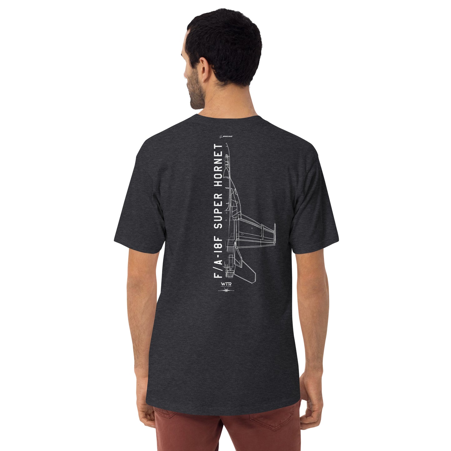 BOEING F/A-18F SUPER HORNET — hand-drawn schematic artwork printed on heavyweight T-shirt.