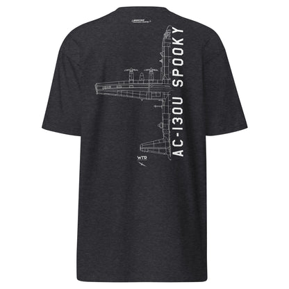 LOCKHEED MARTIN AC-130U SPOOKY GUNSHIP — hand-drawn artwork printed on heavyweight T-shirt.