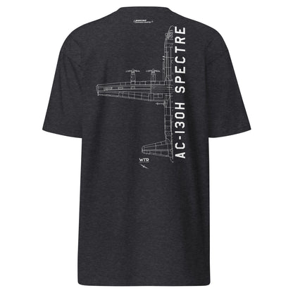 LOCKHEED MARTIN AC-130H SPECTRE GUNSHIP — hand-drawn artwork printed on heavyweight T-shirt.
