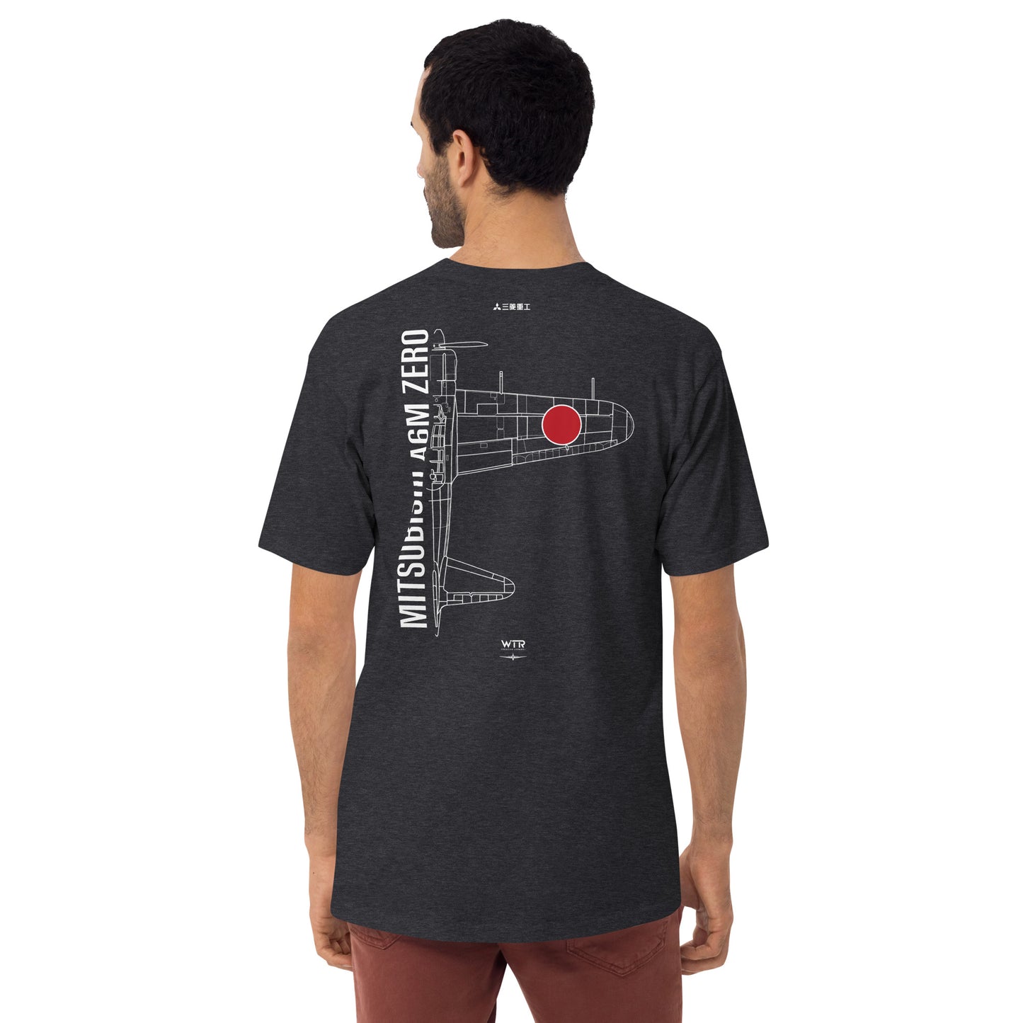 MITSUBISHI A6M ZERO - JAPANESE IMPERIAL NAVY — hand-drawn WWII FIGHTER artwork printed on heavyweight T-shirt.