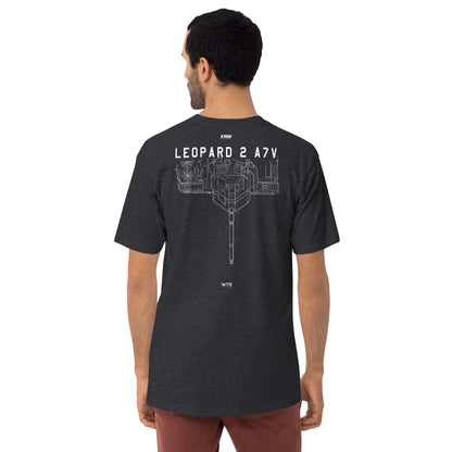 KRAUSS-MAFFEI LEOPARD 2 A7V TANK — hand-drawn artwork printed on heavyweight T-shirt.