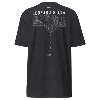 KRAUSS-MAFFEI LEOPARD 2 A7V TANK — hand-drawn artwork printed on heavyweight T-shirt.