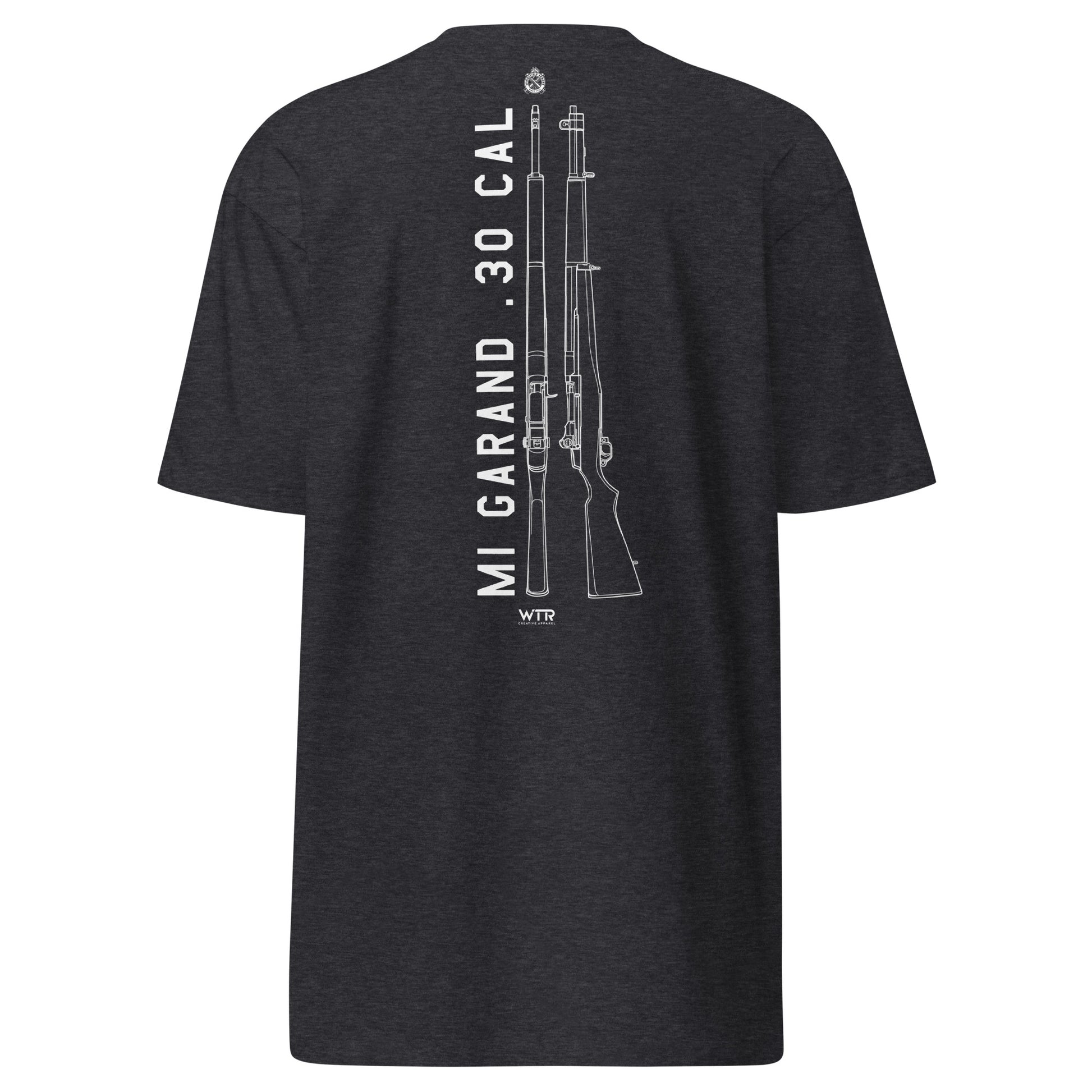 Hand-drawn technical schematic of the Springfield M1 Garand WWII US Infantry rifle printed on a premium t-shirt.