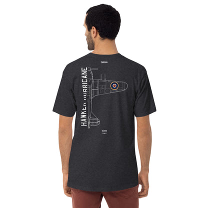 HAWKER HURRICANE - BATTLE OF BRITAIN — hand-drawn WWII FIGHTER artwork printed on heavyweight T-shirt.