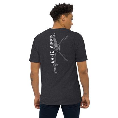 Hand-drawn schematic of the BELL AH-1Z VIPER ATTACK HELICOPTER printed on a heavyweight T-shirt.