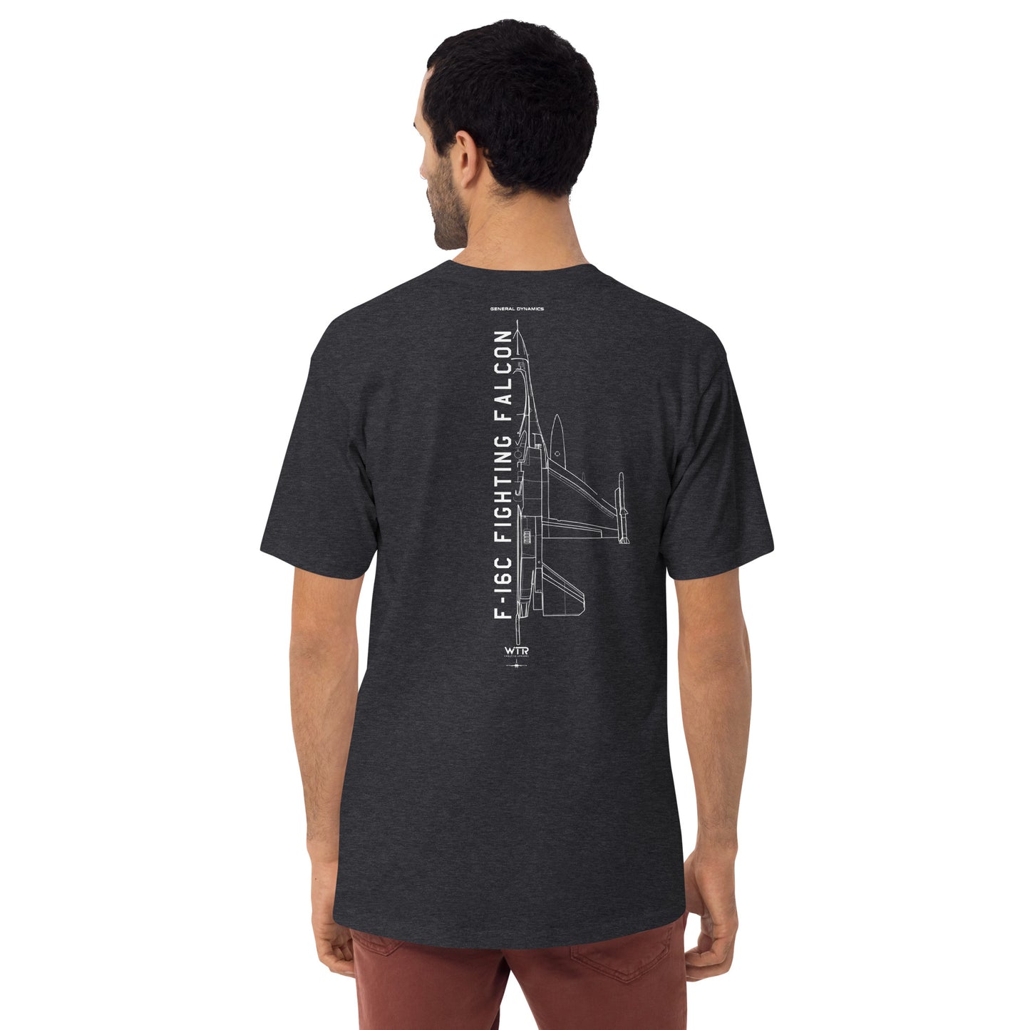 GENERAL DYNAMICS F-16C FIGHTING FALCON BLOCK 52 — hand-drawn artwork printed on heavyweight T-shirt.