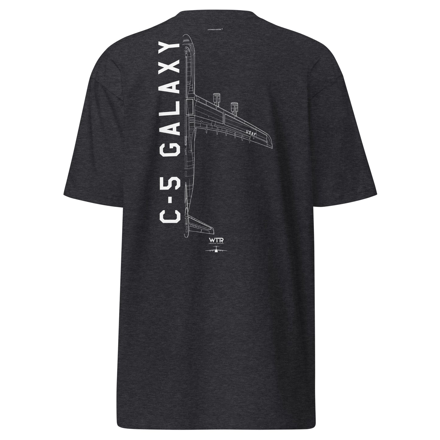 LOCKHEED MARTIN C-5 GALAXY — hand-drawn artwork printed on heavyweight T-shirt.