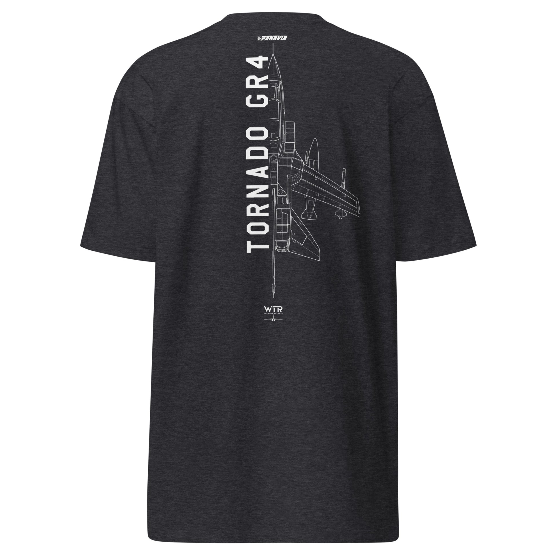 Hand-drawn technical schematic of the Panavia Tornado GR4 multi-role strike jet printed on a premium t-shirt.