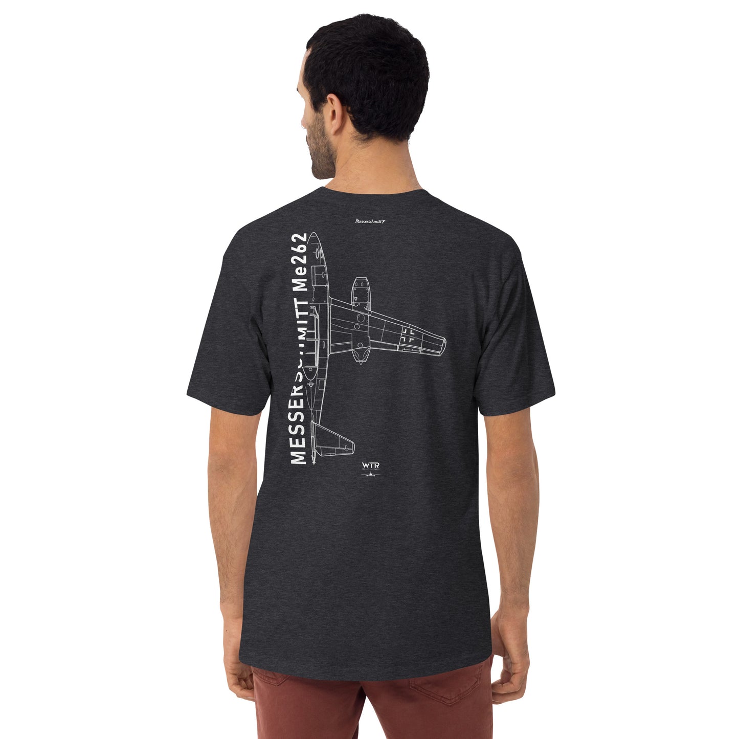 MESSERSCHMITT ME-262 JET FIGHTER — hand-drawn schematic artwork printed on heavyweight T-shirt.