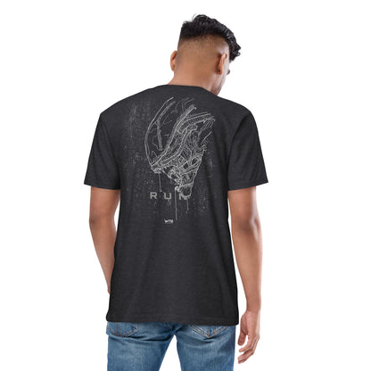 Hand-drawn schematic of the ALIEN XENOMORPH printed on a heavyweight T-shirt.