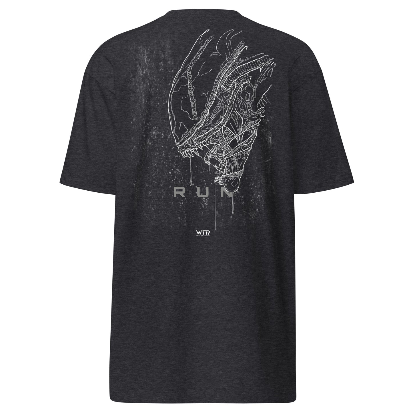 Hand-drawn schematic of the ALIEN XENOMORPH printed on a heavyweight T-shirt.