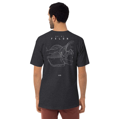 Hand-drawn front nose canopy study of the Sukhoi Su-57 Felon printed on a premium t-shirt.