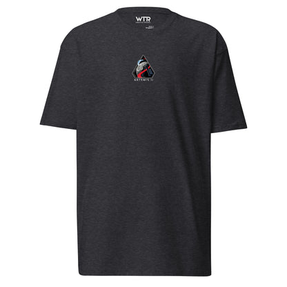 Hand-drawn crewed lunar mission schematic of the NASA Artemis II printed on a premium t-shirt.