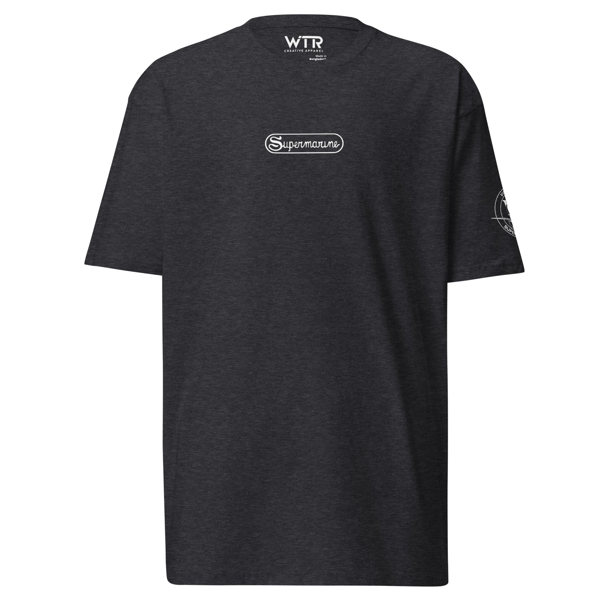 Hand-drawn technical camouflage study of the Supermarine Spitfire MK I WWII fighter on a premium t-shirt.