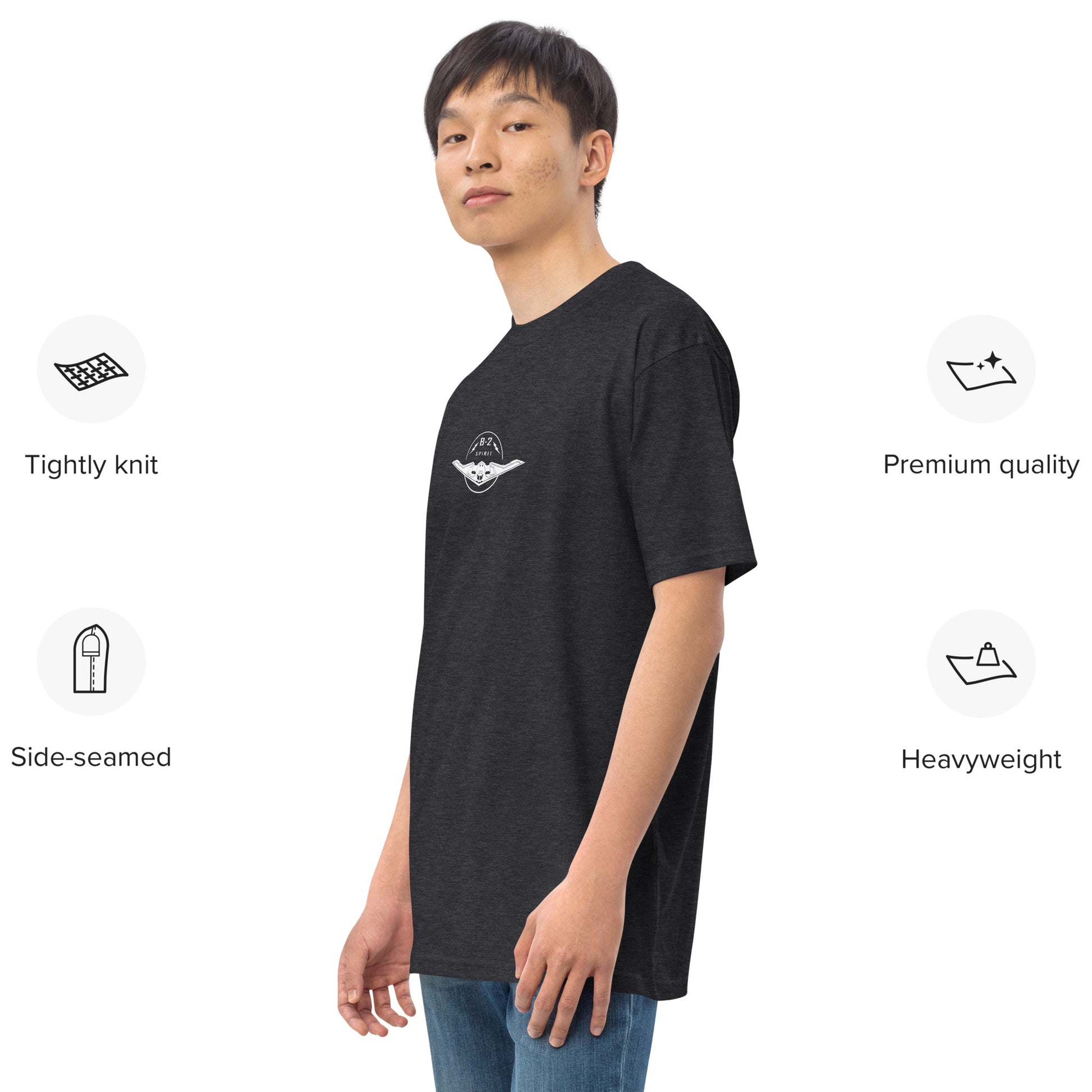 NORTHROP GRUMMAN B-2 SPIRIT — hand-drawn STEALTH BOMBER artwork printed on heavyweight T-shirt.