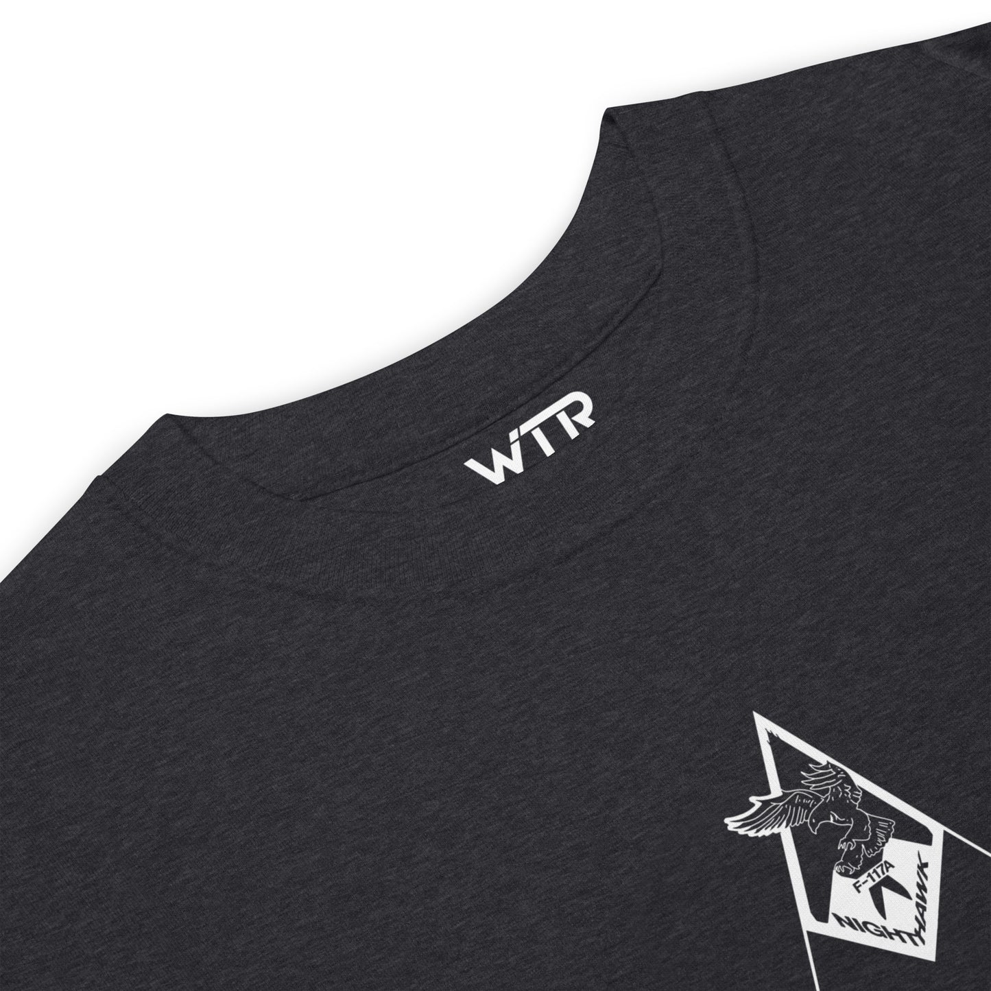 LOCKHEED MARTIN SKUNK WORKS F-117 NIGHTHAWK — hand-drawn ATTACK AIRCRAFT artwork printed on heavyweight T-shirt.