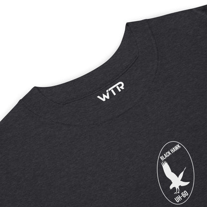 SIKORSKY UH-60M BLACK HAWK — hand-drawn MILITARY HELICOPTER artwork printed on heavyweight T-shirt.