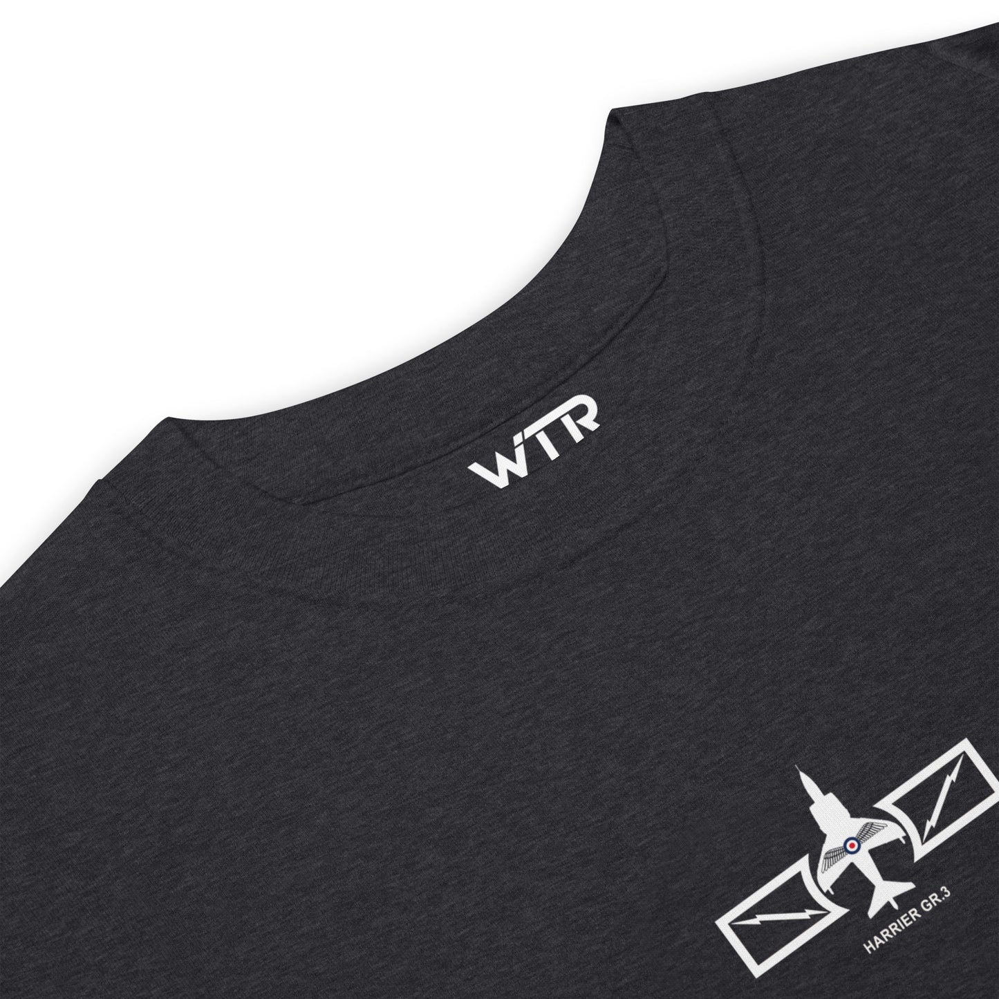 HAWKER HARRIER GR.3 - VERTICAL TAKE-OFF FIGHTER — hand-drawn artwork printed on heavyweight T-shirt.