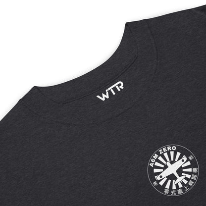 MITSUBISHI A6M ZERO - JAPANESE IMPERIAL NAVY — hand-drawn WWII FIGHTER artwork printed on heavyweight T-shirt.