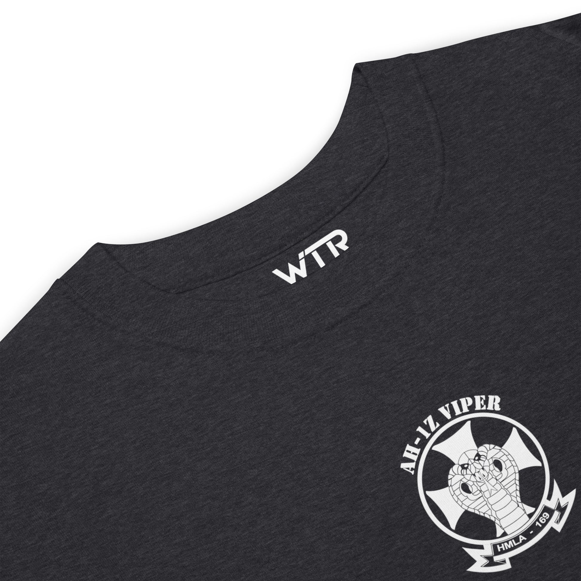 Hand-drawn schematic of the BELL AH-1Z VIPER ATTACK HELICOPTER printed on a heavyweight T-shirt.