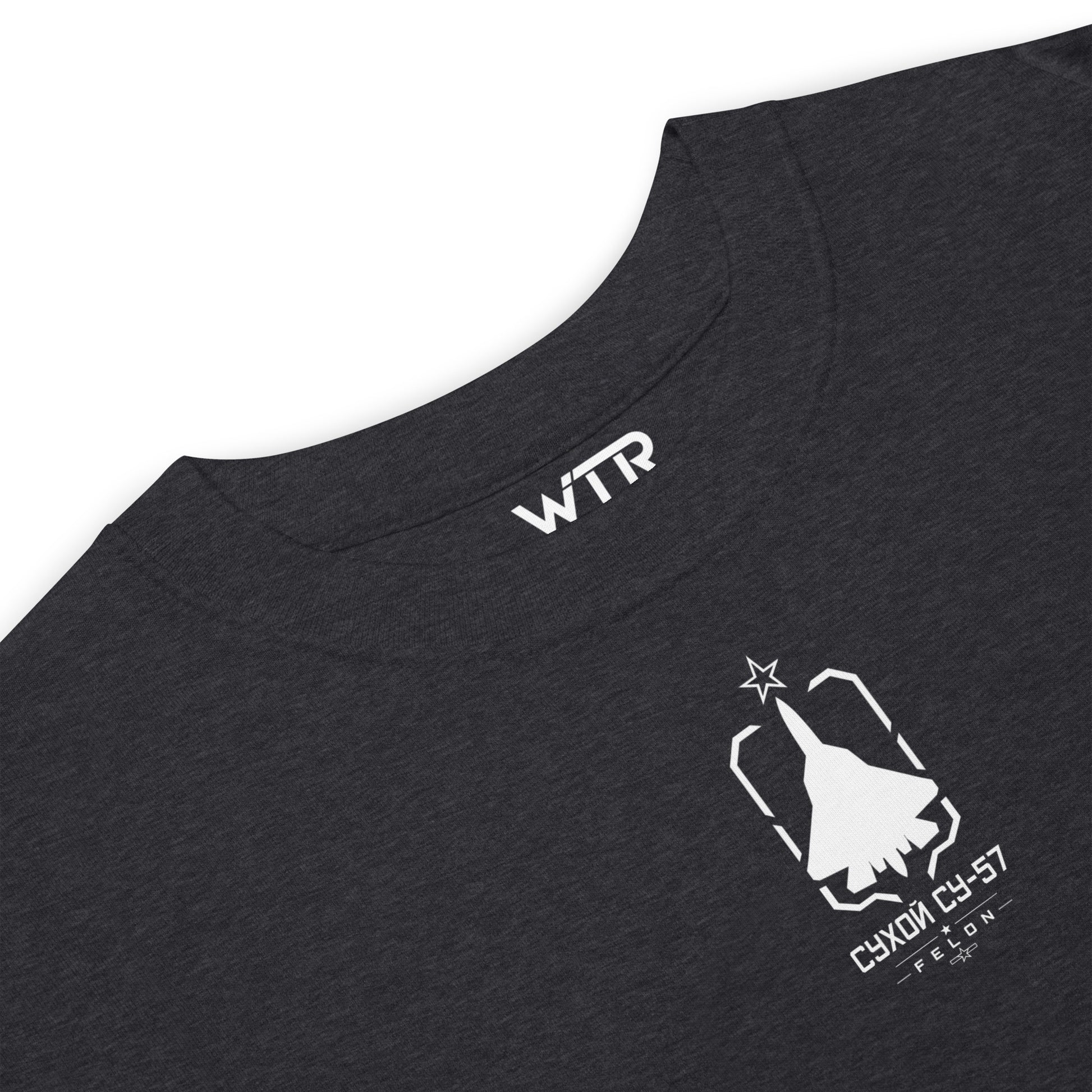 Hand-drawn front nose canopy study of the Sukhoi Su-57 Felon printed on a premium t-shirt.
