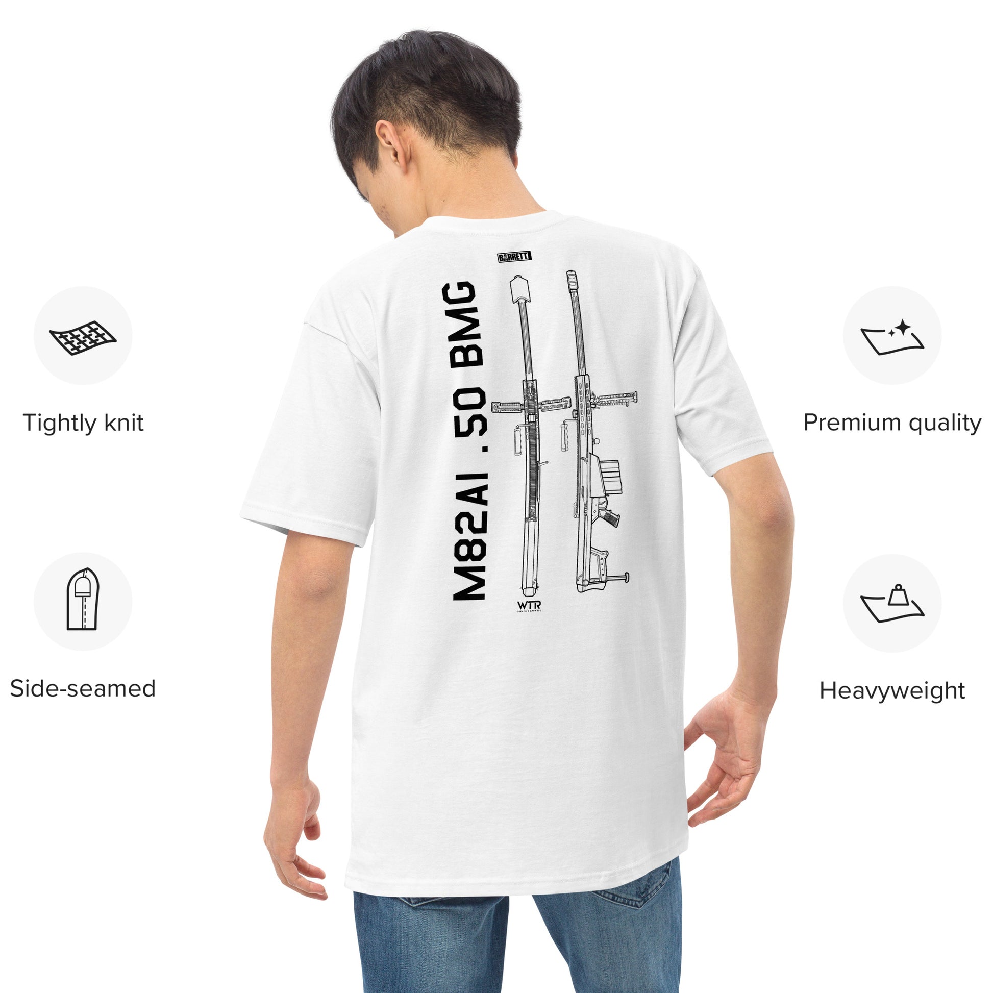 Barrett M82A1 .50 BMG Hand-Drawn Schematic Heavyweight White T-Shirt