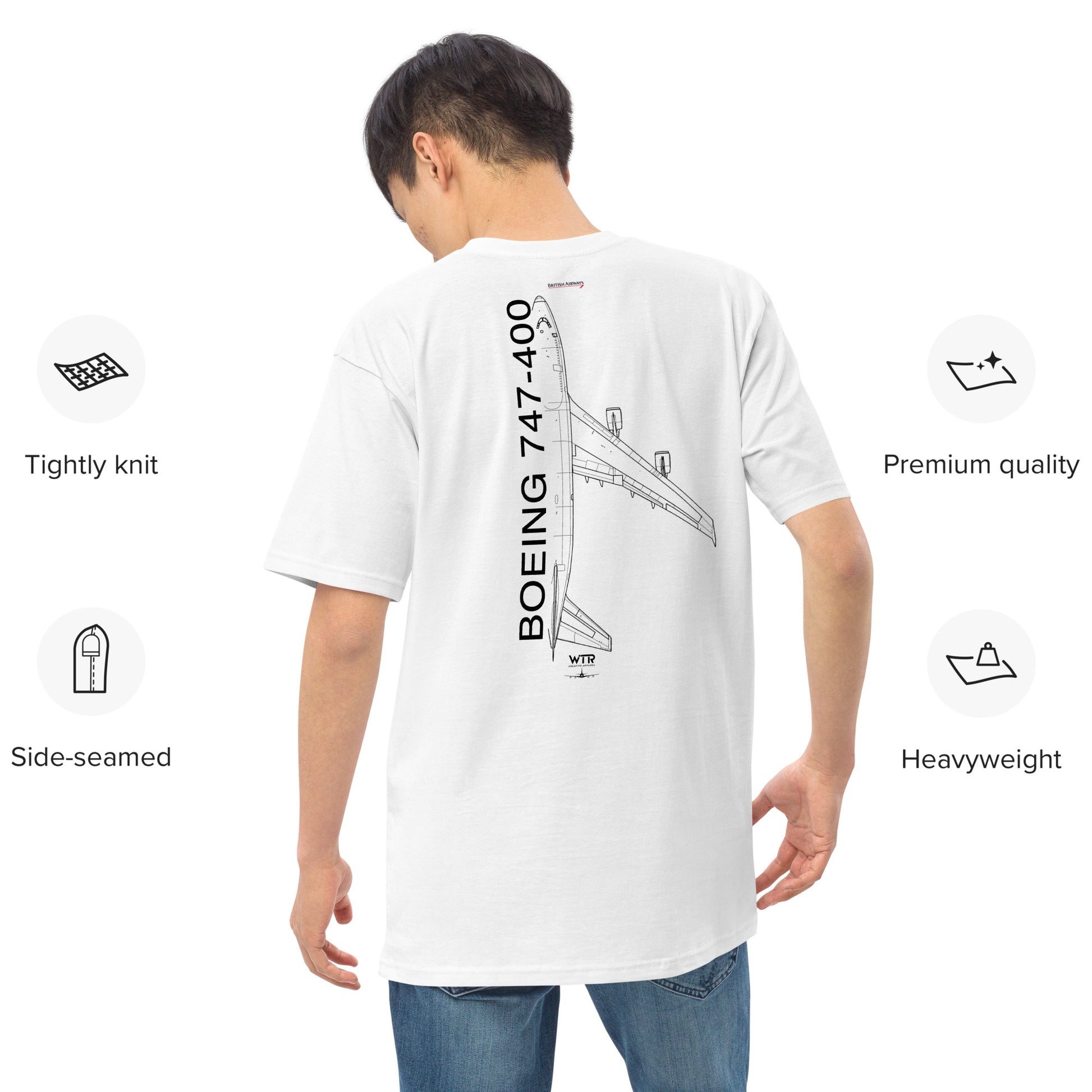 Boeing 747-400 British Airways Variant Hand-Drawn White T-Shirt