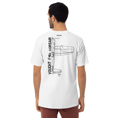 Vought F4U Corsair US Navy WW2 Pacific Theatre Hand-Drawn White T-Shirt