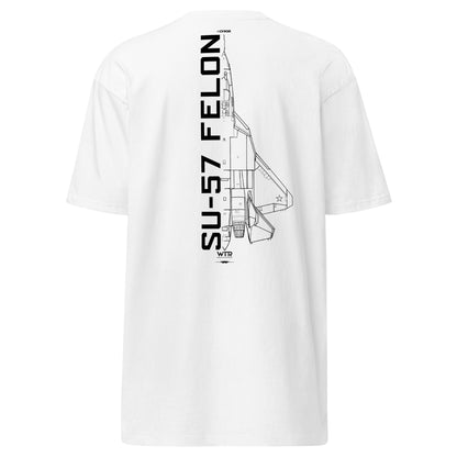Sukhoi SU-57 T-50 Felon Hand-Drawn White T-Shirt