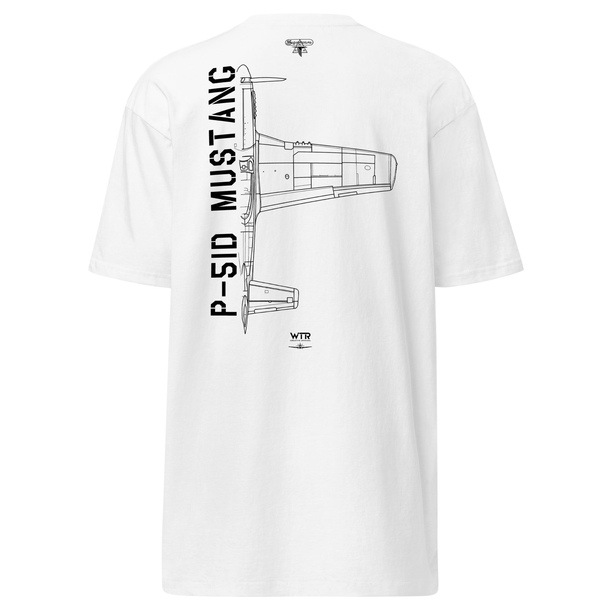 North American P-51D Mustang Hand-Drawn White T-Shirt