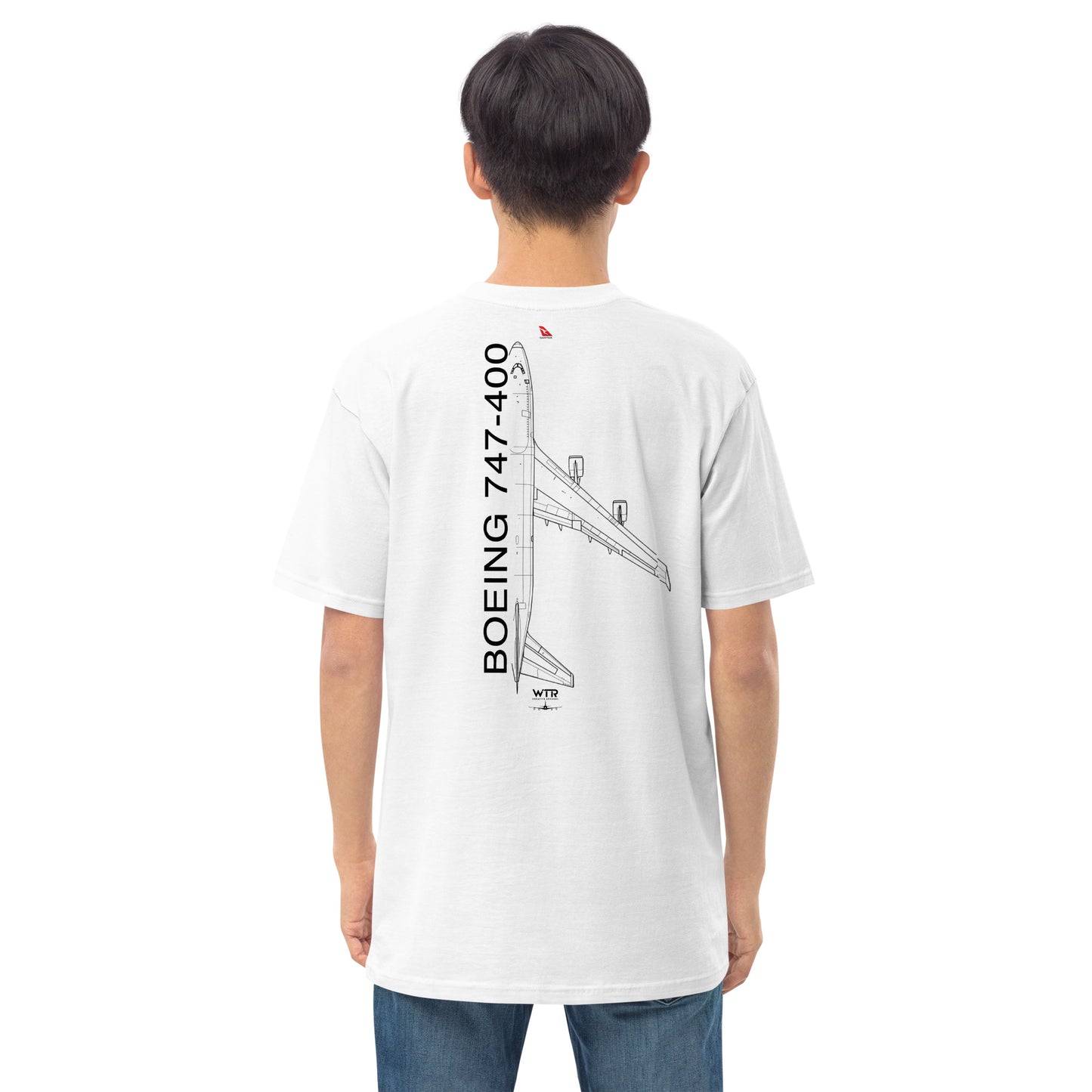 Boeing 747-400 Qantas Variant Hand-Drawn White T-Shirt