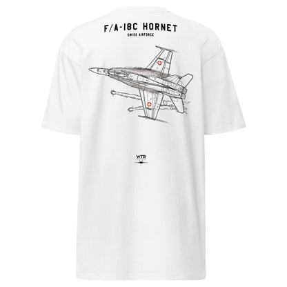 McDonnell Douglas F/A-18C Hornet Swiss Airforce Edition Hand-Drawn White T-Shirt