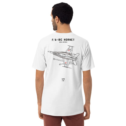 McDonnell Douglas F/A-18C Hornet Swiss Airforce Edition Hand-Drawn White T-Shirt