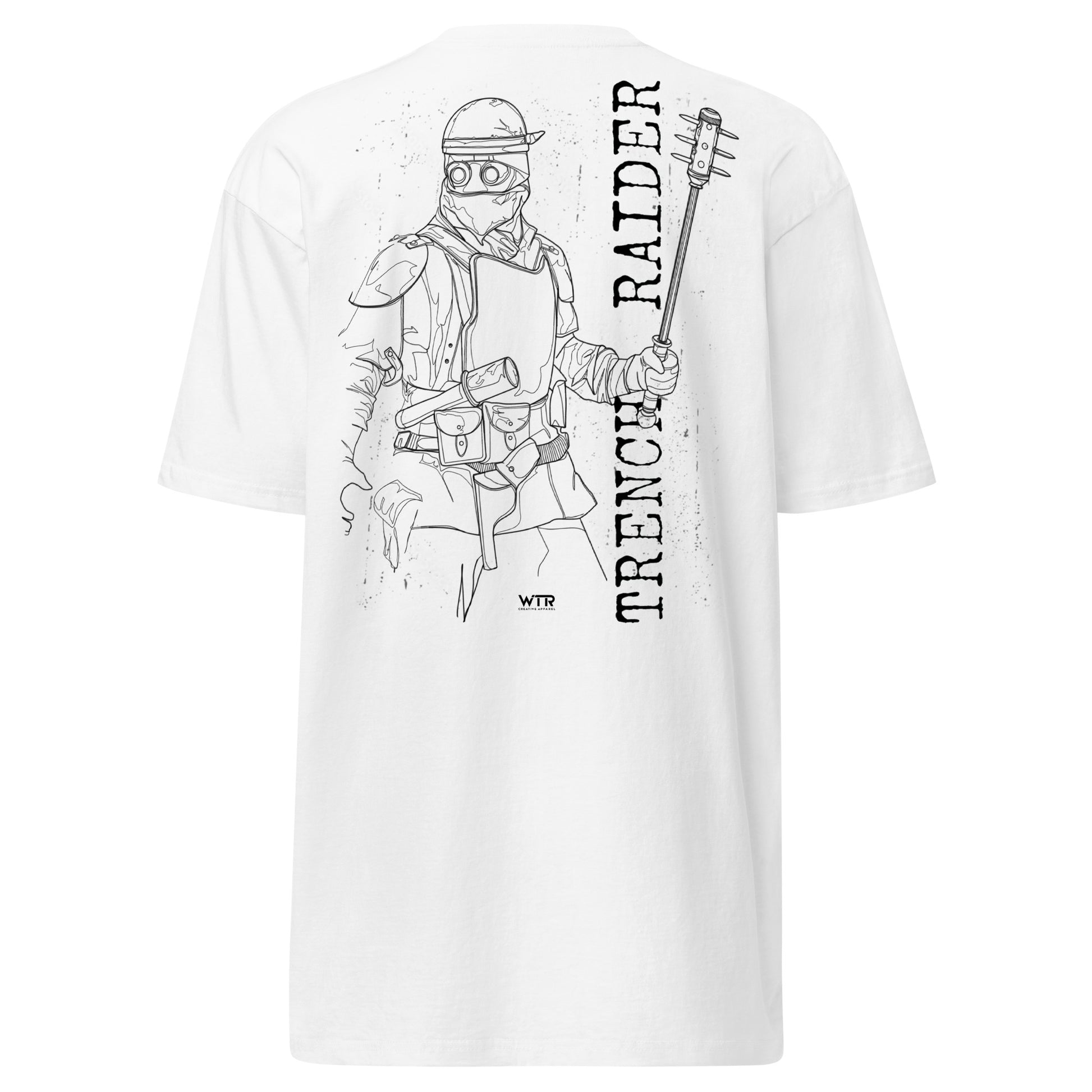 Hand-drawn artistic tribute to the Battlefield 1 Trench Raider Elite Class character printed on a premium t-shirt.