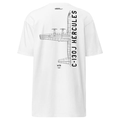 Lockheed Martin C-130j Hercules Hand-drawn Heavyweight White T-shirt.
