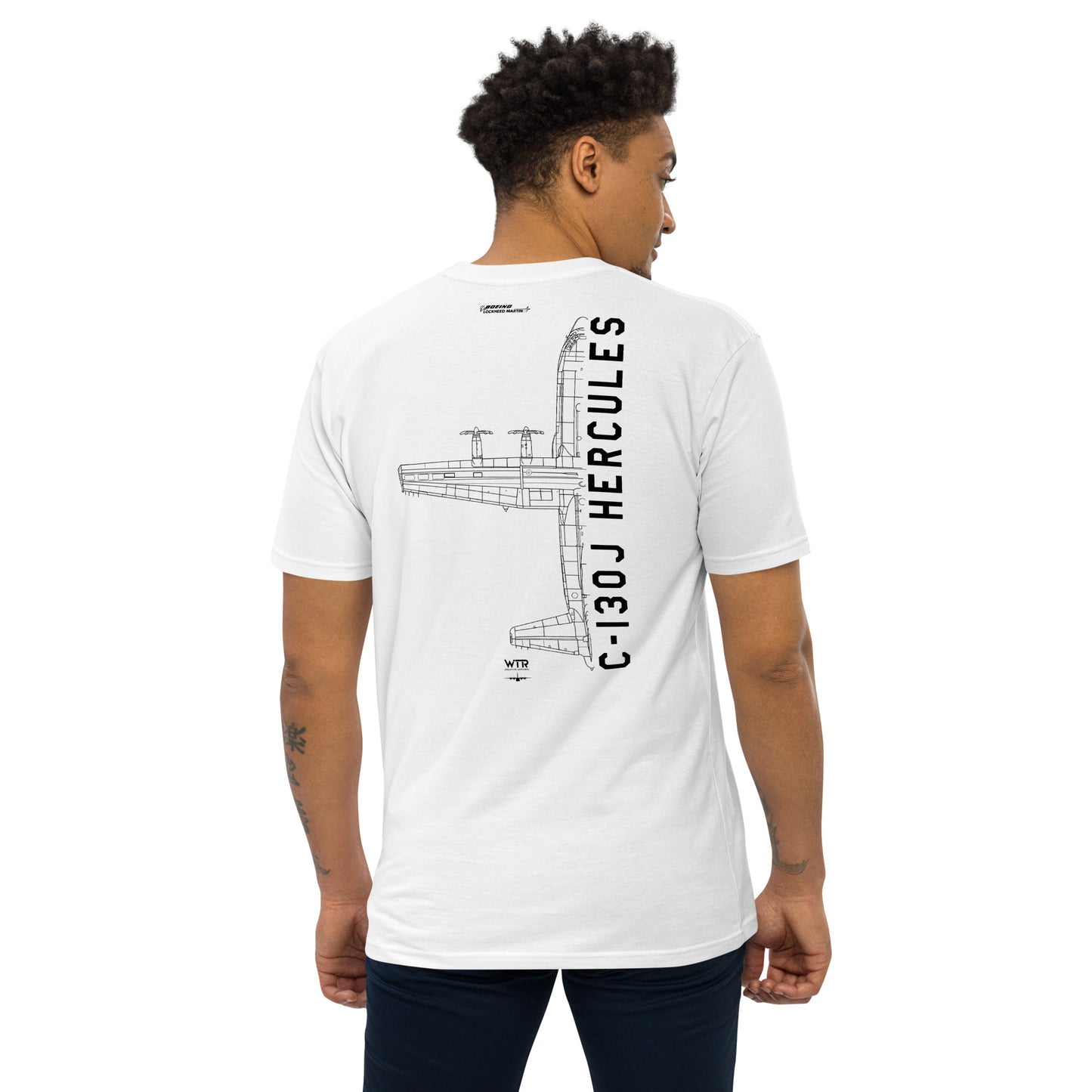 Lockheed Martin C-130j Hercules Hand-drawn Heavyweight White T-shirt.