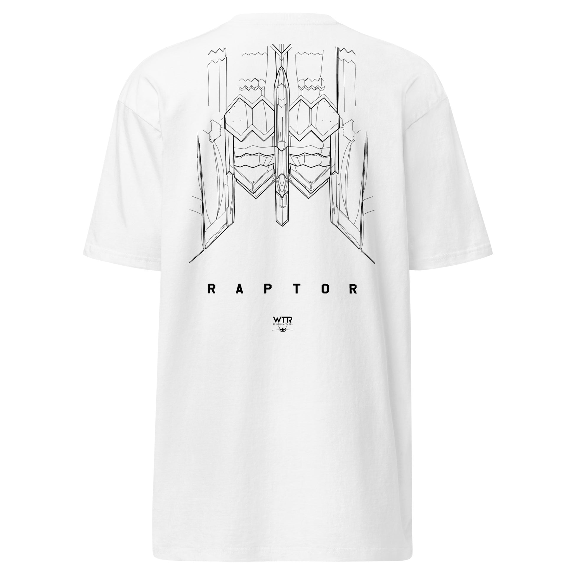 Hand-drawn technical study of the F-22 Raptor thrust vectoring exhaust nozzles and tail section on a premium t-shirt.