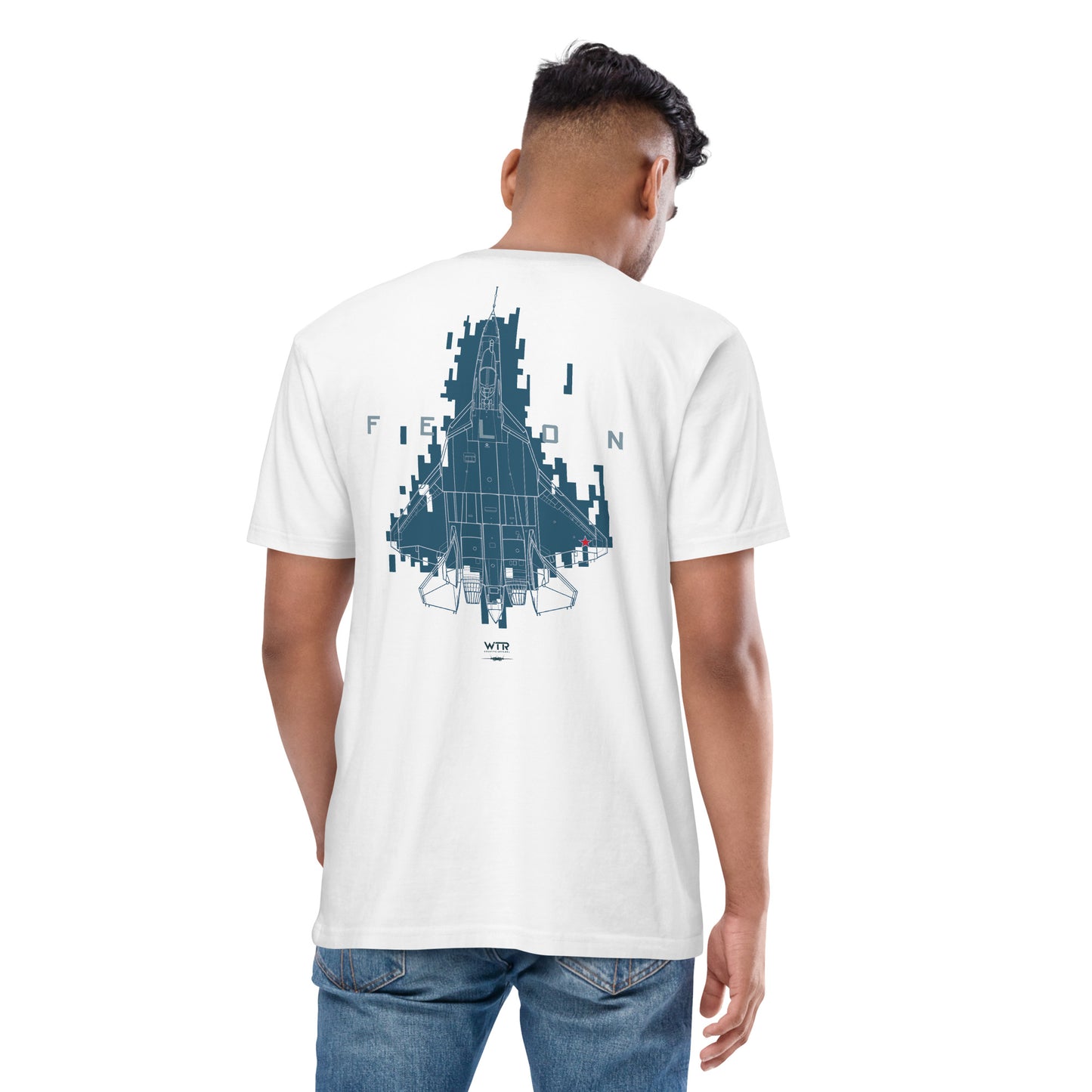 Sukhoi Su-57 T-50 Felon Camouflage Study– Hand-drawn Heavyweight White T-shirt.