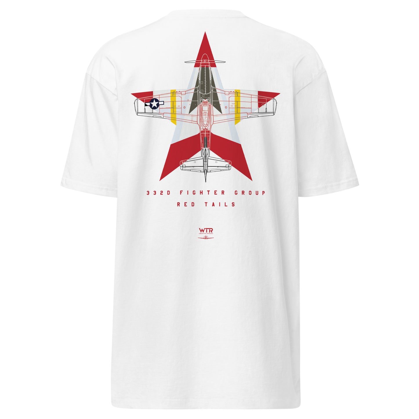NORTH AMERICAN P-51D MUSTANG - 332ND EXPEDITIONARY OPERATIONS GROUP LIVERY EDITION (RED TAILS) — hand-drawn artwork printed on heavyweight T-shirt; special livery.
