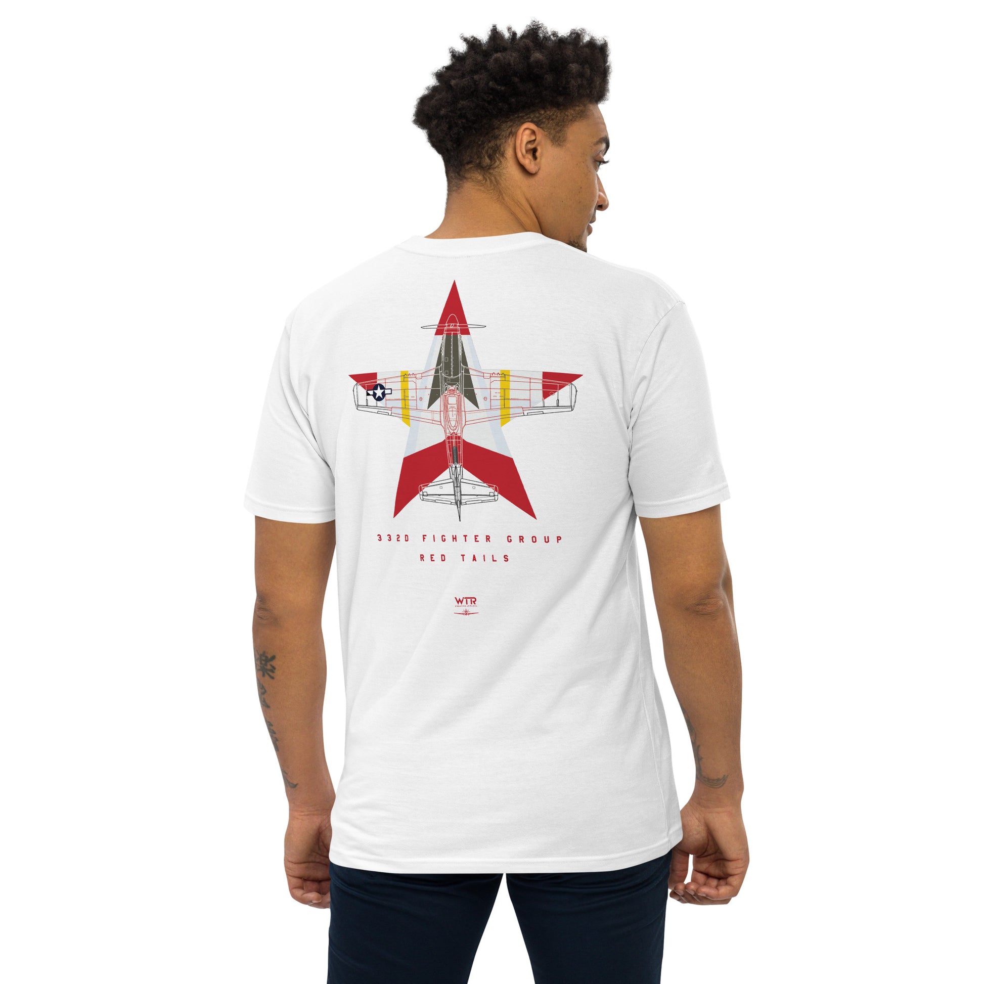 NORTH AMERICAN P-51D MUSTANG - 332ND EXPEDITIONARY OPERATIONS GROUP LIVERY EDITION (RED TAILS) — hand-drawn artwork printed on heavyweight T-shirt; special livery.